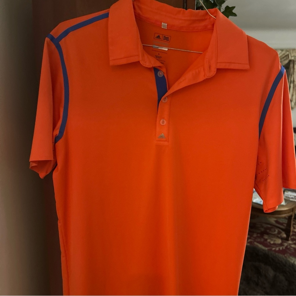 Adidas Puremotion Cool max Men's Bright Orange Polo with Blue Accents